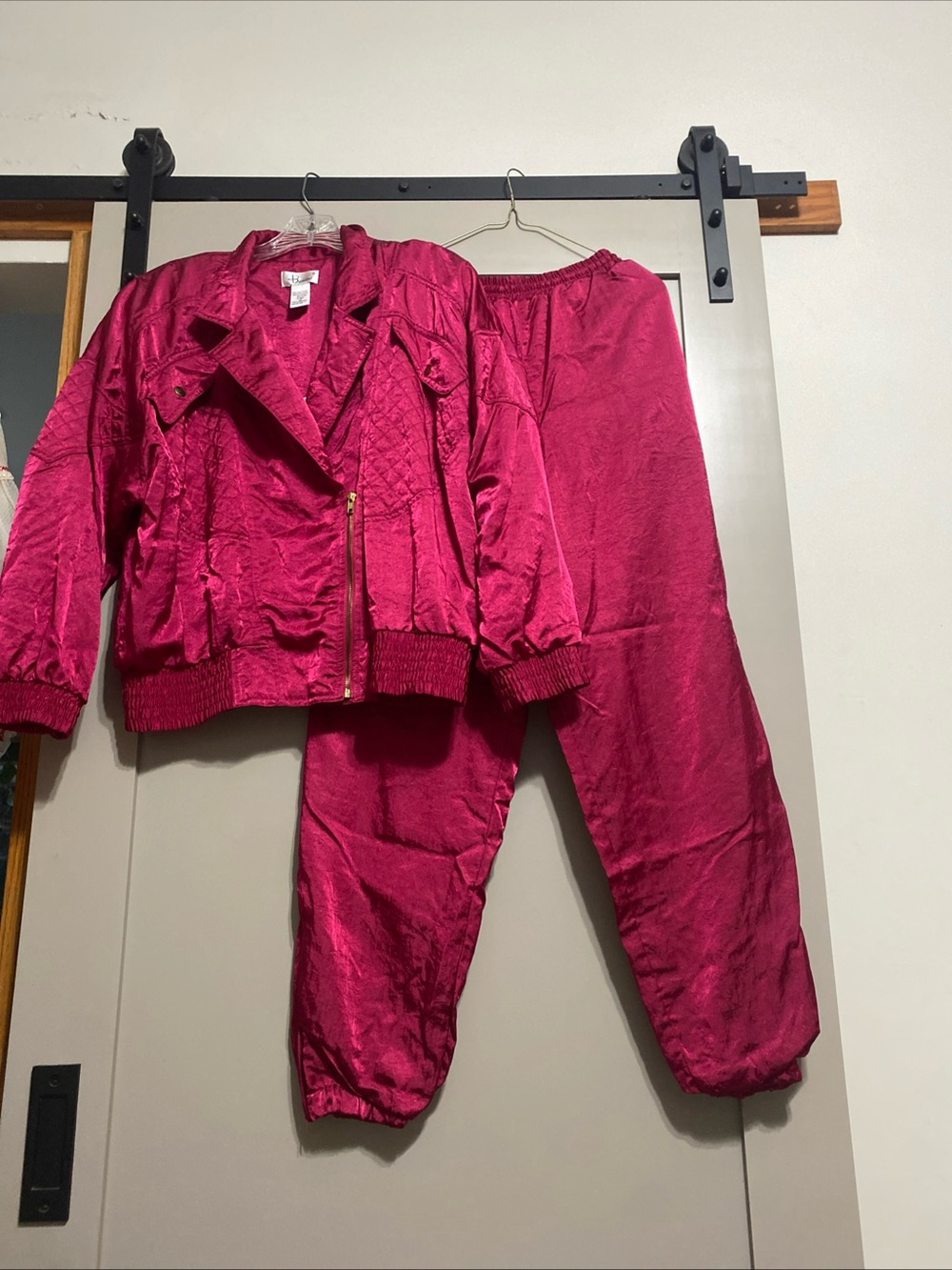 Vintage 80’s Bocoo Magenta Satin Bomber Jumpsuit Set